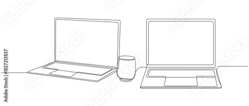 one line art drawing laptop icon vector illustration,1