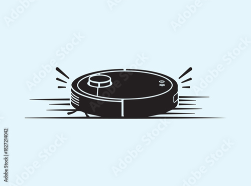 Simple Flat Vector of Circular Robotic Cleaner in Action
