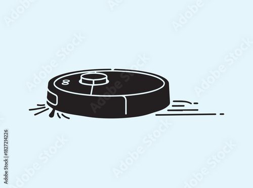 Futuristic Robotic Vacuum Silhouette with Clean Trail Effect
