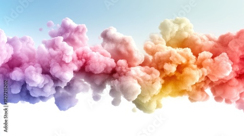 Colorful Smoke Clouds in Soft Pastel Shades on White Background