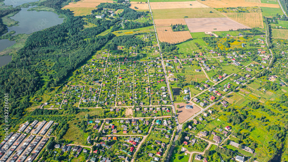 Fototapeta premium Aerial photo from drone to Limbazi town (Limbaži) on a sunny summer day. Limbazi, Latvia (Series)