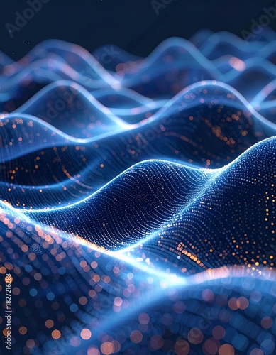 Abstract Digital Waveform with Glowing Particles Representing Data Flow and Technology.