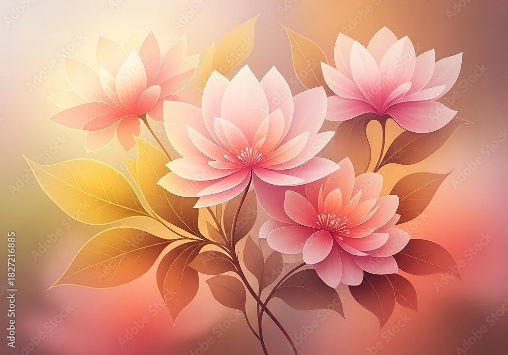 Fototapeta premium Elegant Floral Arrangement with Soft Pink Petals and Graceful Leaves