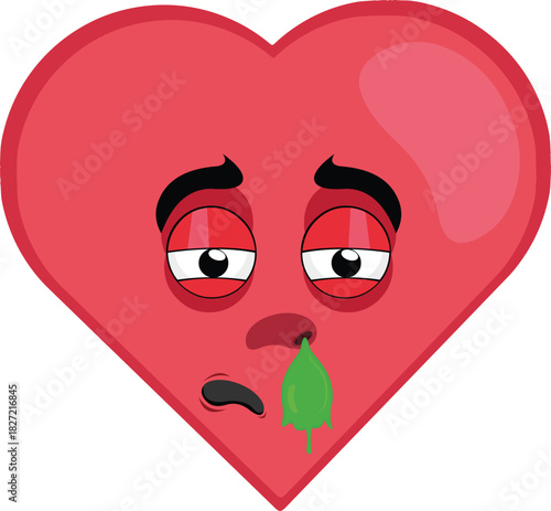 vector illustration emoticon character heart cartoon pale with flu symptoms and mucus falling from the nose