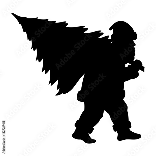Santa claus carrying christmas tree silhouette vector illustration holiday season festive xmas design graphic 100