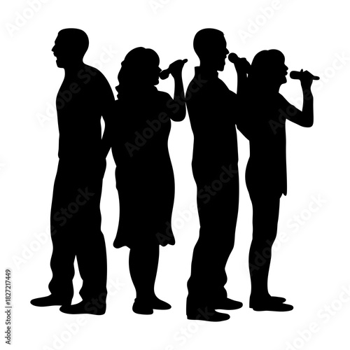Silhouette of group singing karaoke vocal performance concert music band entertainment singers microphone performance art
