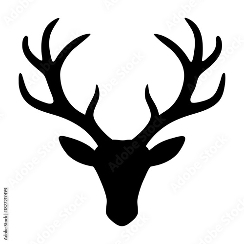 Deer head silhouette vector illustration for hunting logo design and christmas decoration with antlers isolated art