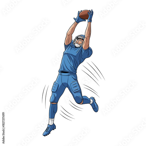 American Football Player Leaping to Catch the Ball in a Dynamic Pose