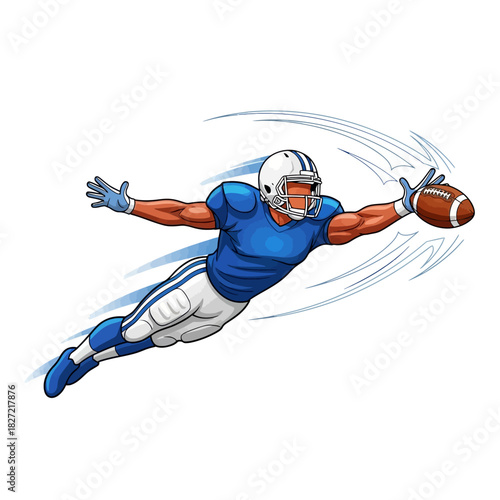 American Football Player Catching Ball Cartoon Style Illustration