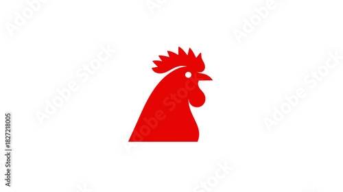 Stylized Red Rooster Head Silhouette Graphic Icon, Farm Bird Symbol on White Background, Minimalist Vector Art