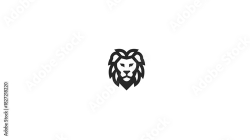 Minimalist Black and White Lion Head Vector Illustration. Abstract Geometric Stylized Lion Face Icon for Strength and Leadership