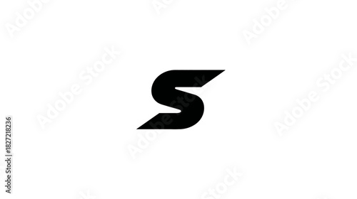 Bold Black Letter S - Stylized Geometric Alphabet Initial on Clean White Background, Modern Typography Element