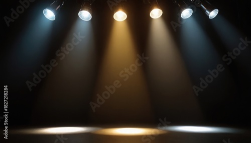 Glowing white spotlights set. 3