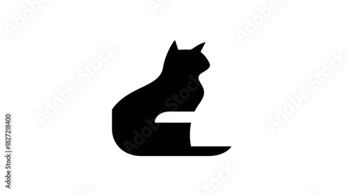 Minimalist black cat silhouette logo design with a hidden house shape created by negative space, isolated on white.