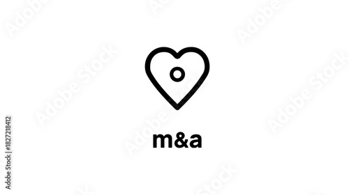 Simple heart outline icon with 'm&a' text for mergers & acquisitions, business connection, partnership, and love concept.