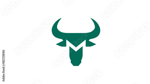 Stylized bull head logo in green with prominent horns, strong animal symbol for power and determination on a white background