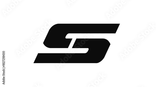 Modern minimalist black stylized letter S graphic element. Abstract geometric shape symbol for speed, success, or strength concept.