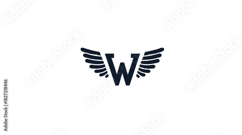 Stylized letter W with elegant wings, modern graphic design element on a clean white background, abstract logo concept.