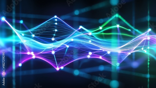 Dynamic Data Visualization Network of Connected Lines with Vibrant Colors