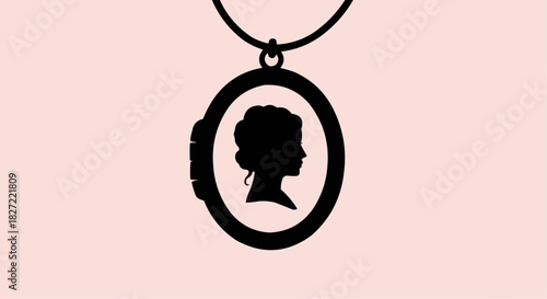 Silhouette locket necklace illustration on pink background