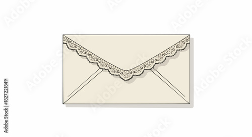 Decorative envelope illustration with lace trim on white background