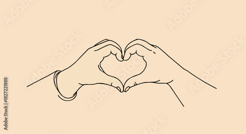 Hands forming a heart shape illustration on beige background