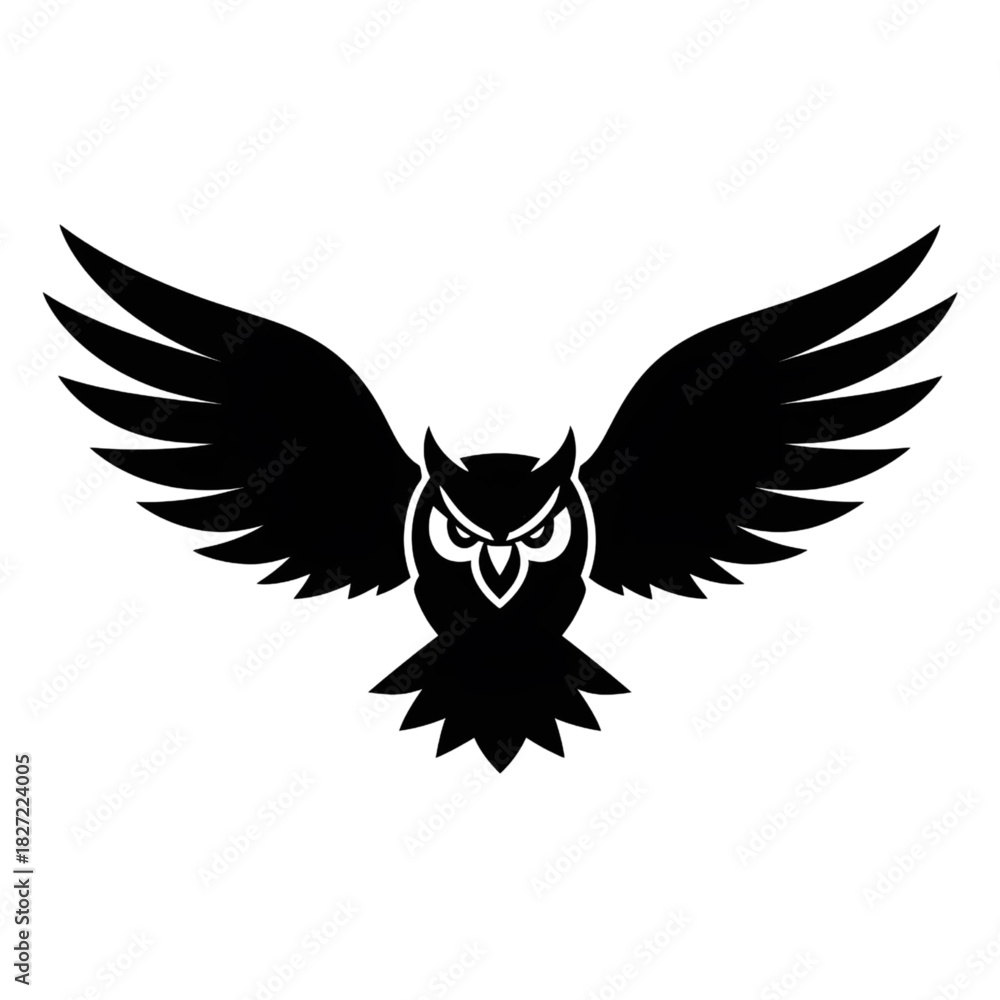 Obraz premium Owl Silhouette Icon – Flying Bird with Wings Spread Illustration