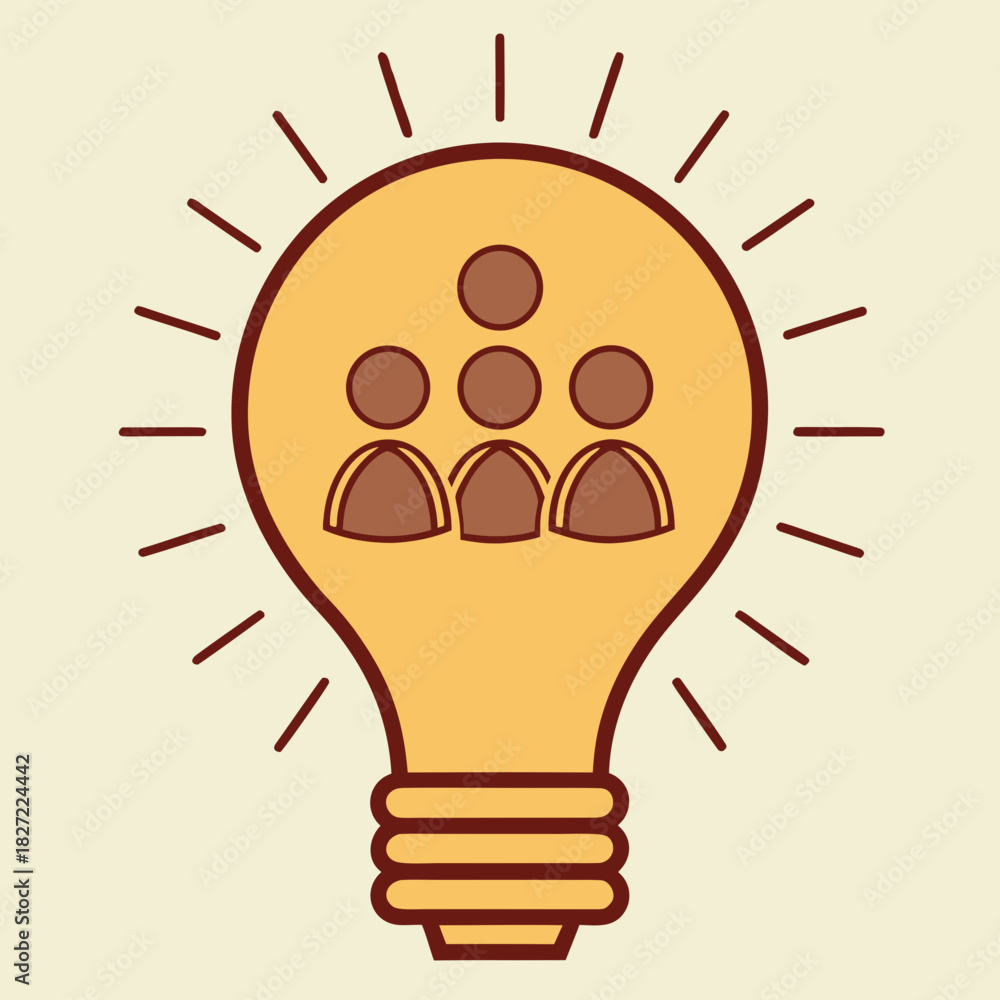 Fototapeta premium Idea Generation: Depicting a collective of figures within a luminous lightbulb, it symbolizes the spark of ingenuity, the synthesis of teamwork, and the genesis of inventive solutions.