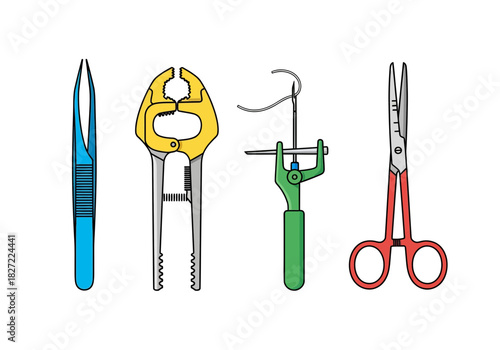 Medical Instruments: Forceps Pliers Needle Holder and Scissors.