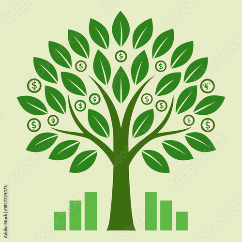 Financial Growth Symbol: A conceptual image of a money tree represents the concept of financial growth and investment