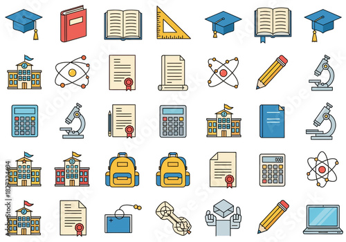 Comprehensive collection of educational and scientific vector icons for learning.