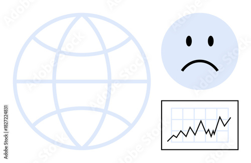Global economy. Illustration depicting a globe, a sad face, and a fluctuating graph, global challenges, emotional reactions, and fluctuating economic trends. For business, emotions international
