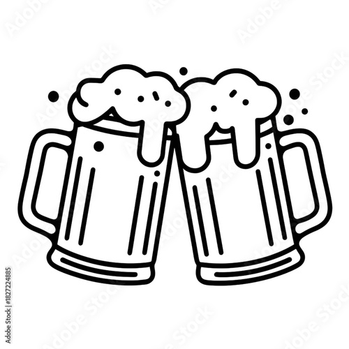 Beer Mugs Clinking Icon – Minimal Line Art Cheers Illustration