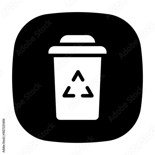 button icon of a recycle trash bin, filled eco waste management silhouette.