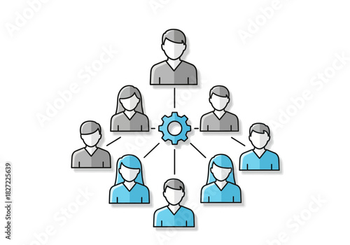 Organizational Structure with Central Gear and Connected Individuals.