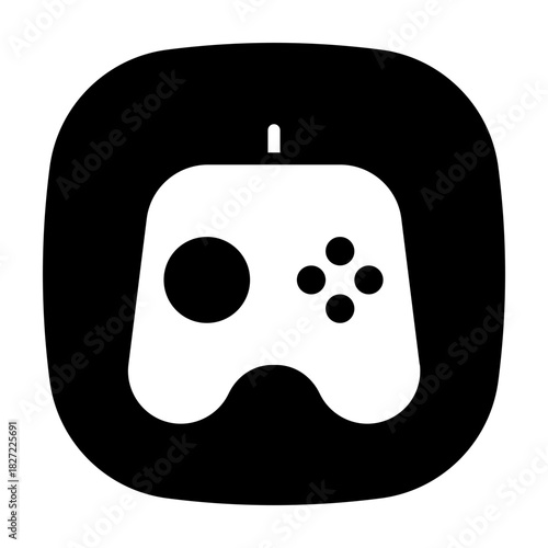 button icon of a game controller, filled gaming hardware silhouette.