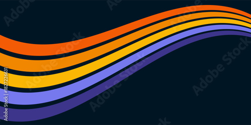 Abstract background of rainbow groovy Wavy Line design in 1970s Hippie Retro style. Vector pattern ready to use for cloth, textile, wrap and other.