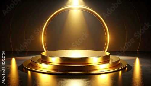 A luxurious golden podium bathed in a radiant spotlight. The stage is set for prestige, and accomplishment