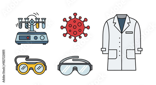 Laboratory Equipment and Virus Illustration for Scientific Research.