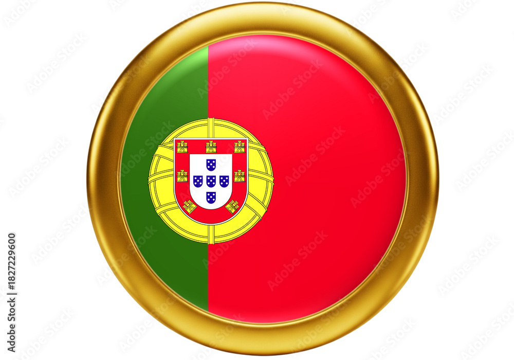 Obraz premium National Flag of Portugal in a Shiny Golden Circular Button Design