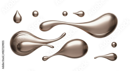Fototapeta Naklejka Na Ścianę i Meble -  Series of gold-colored droplets, each with a unique shape and size. isolated illustration on  transparent background PNG