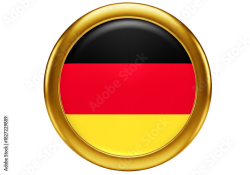 Free Download Circular German Flag Button with Golden Frame - National Emblem of Germany, European Country Symbol Icon on White Background - GFXLoad