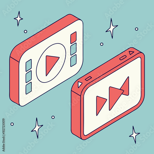 Isometric Play and Fast Forward Video Media Player Icons