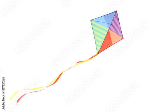 Colorful kite flying on whi...
