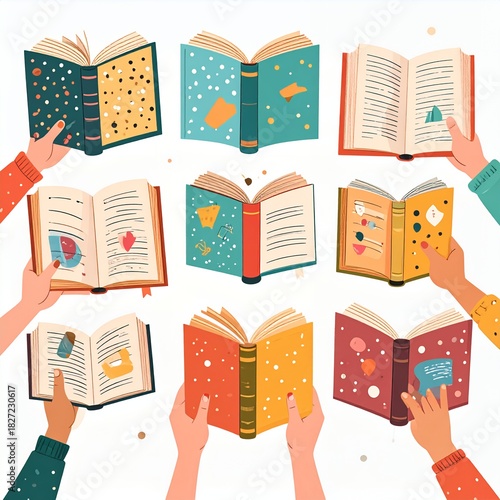 Diverse Hands Holding Open Books in a Vibrant Reading and Learning Concept.