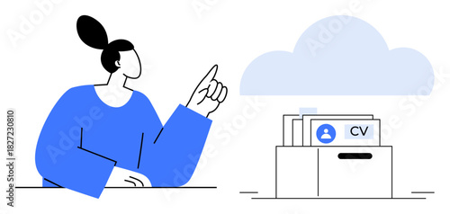 Cloud technology concept. Cloud technology enables seamless access to resumes, improves file-sharing systems, and supports digital organizations. Great for HR, recruitment, career management, cloud