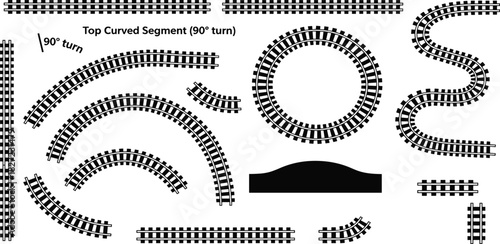 Train Track Segment Set for Design and Illustration Curved, Straight, and Turn Options for Creative Layouts
