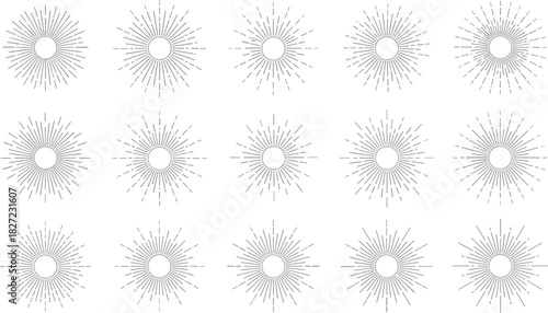 Collection of Stylized Sunburst and Starburst Graphic Elements with Radial Rays