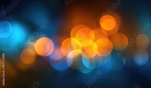Dreamy bokeh light effects with glowing orange and blue circular patterns, romantic abstract background with soft blurred lights.