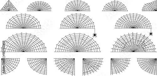 A sequential set of diagrams illustrating the geometric construction process of a spiderweb, showing each stage of creation